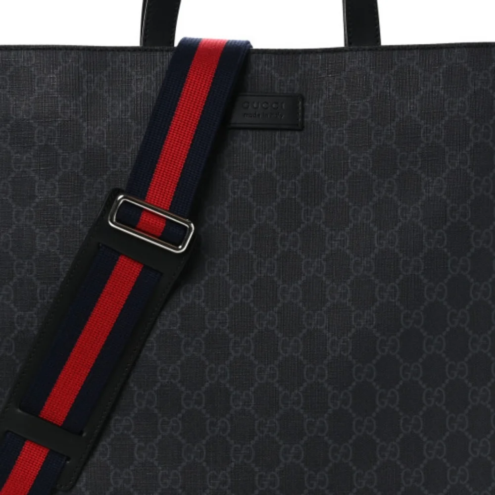 Soft GG Supreme Monogram Appia Calfskin Web Vertical Tote Black - Picture 2 of 9